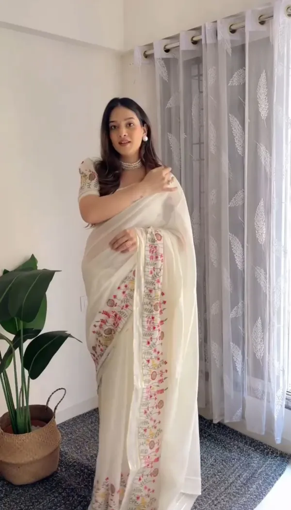 White_Lilen_Silk_Embroidered_Designer_Saree