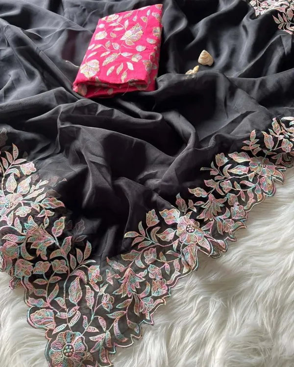 Black_Organza_Silk_Embroidered_Designer_Saree