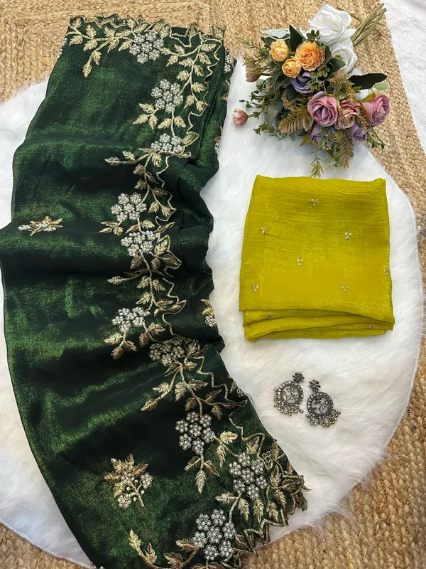 Dark_Green_Crush_Silk_Moti_Embroidered_Saree