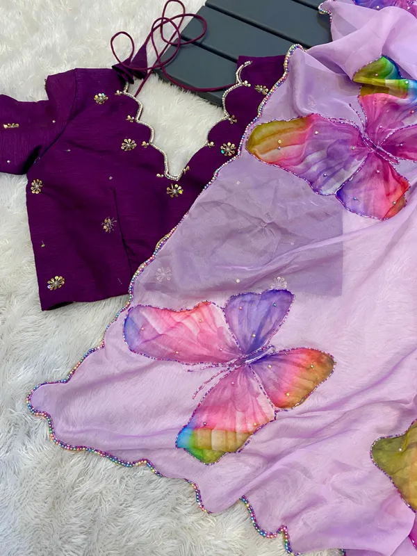 Purple_Butterfly_Handwork_Organza_Saree
