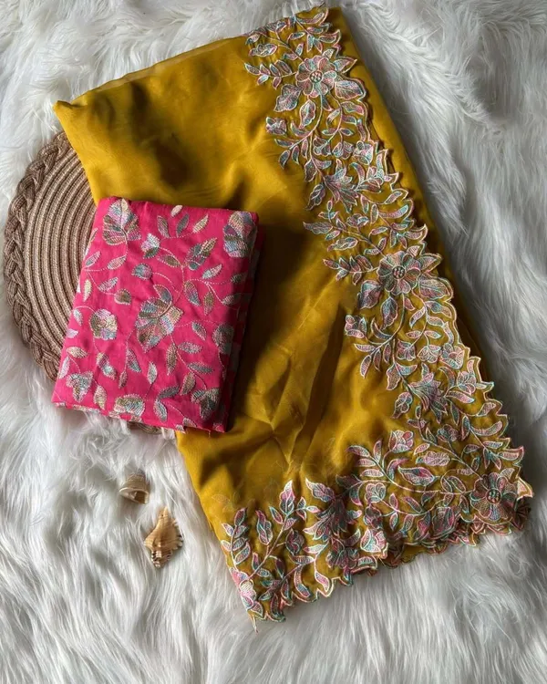 Mustard_Organza_Silk_Embroidered_Designer_Saree