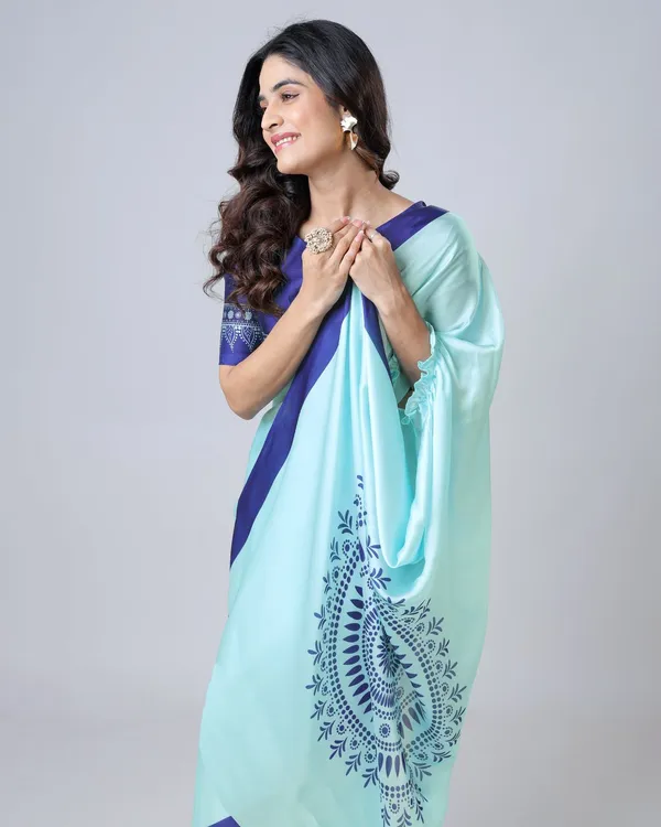Blue_Trendy_Free-Hand_Mandalaa_Print_Saree