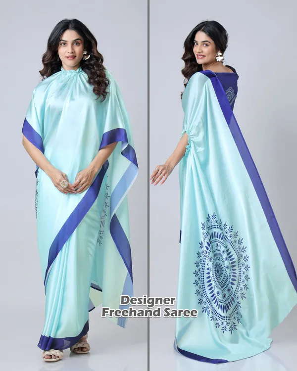 Blue_Trendy_Free-Hand_Mandalaa_Print_Saree
