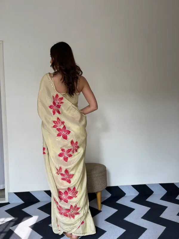 Beige_lotus_handwork_Designer_Saree