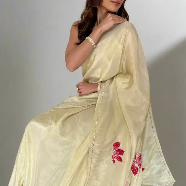 Beige_lotus_handwork_Designer_Saree