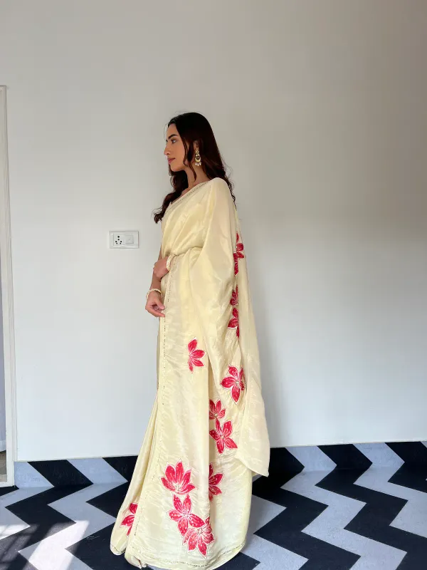 Beige_lotus_handwork_Designer_Saree