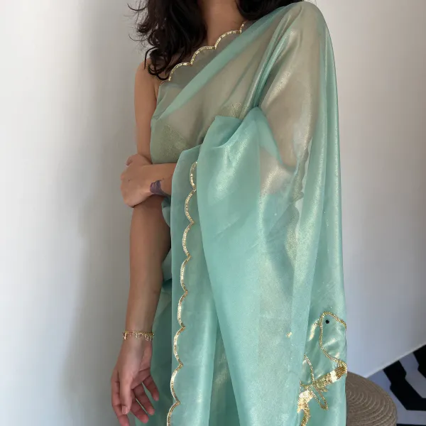 Teal_Green_Pure_Soft_Organza_Silk_Handwork_Saree