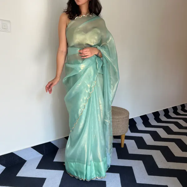 Teal_Green_Pure_Soft_Organza_Silk_Handwork_Saree