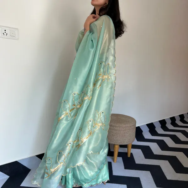 Teal_Green_Pure_Soft_Organza_Silk_Handwork_Saree