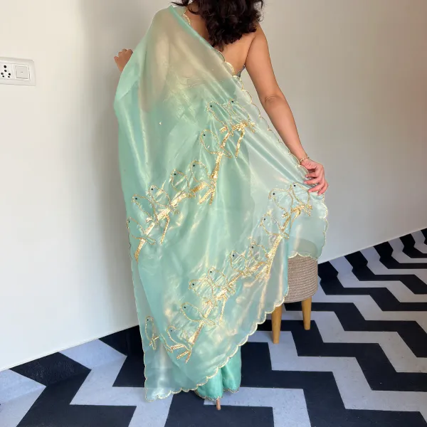Teal_Green_Pure_Soft_Organza_Silk_Handwork_Saree