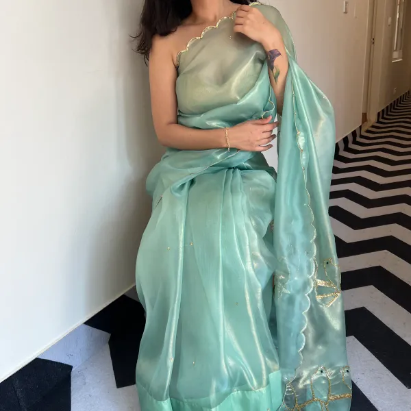 Teal_Green_Pure_Soft_Organza_Silk_Handwork_Saree