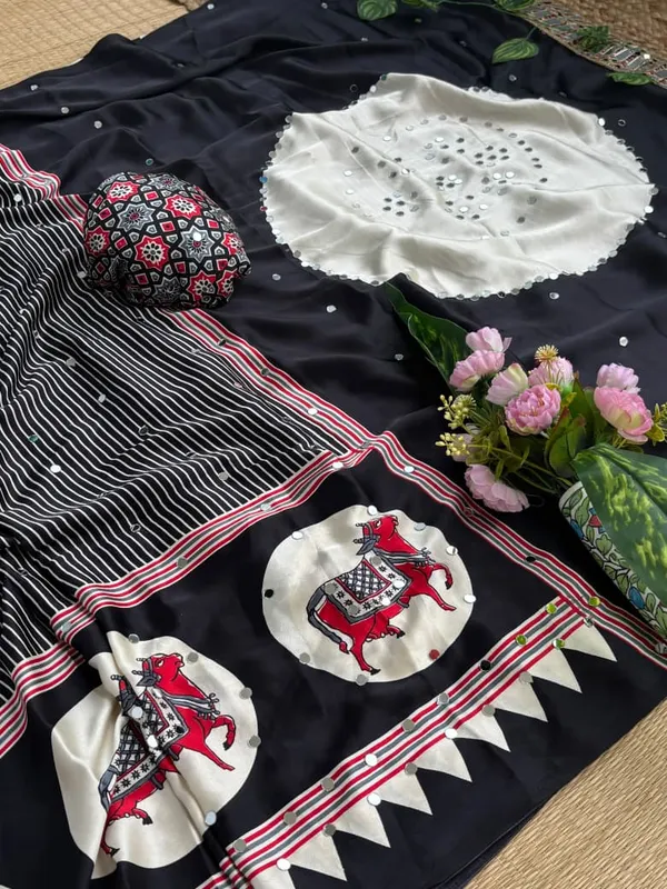 Black_Ajarakh_Print_Mirror_Work_Saree