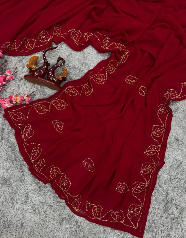 Red_Blooming_Silk_Handwork_Designer_Saree