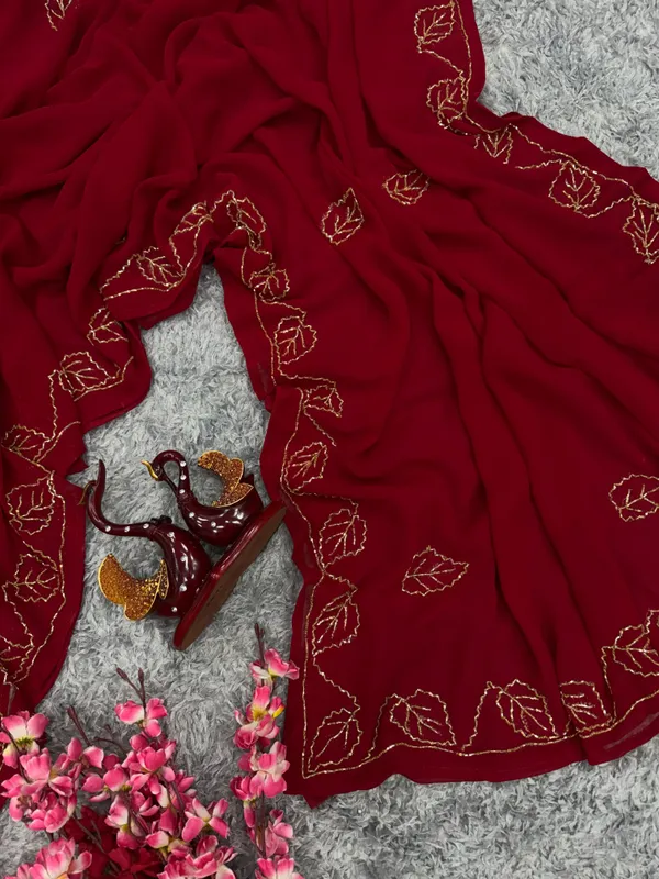 Red_Blooming_Silk_Handwork_Designer_Saree
