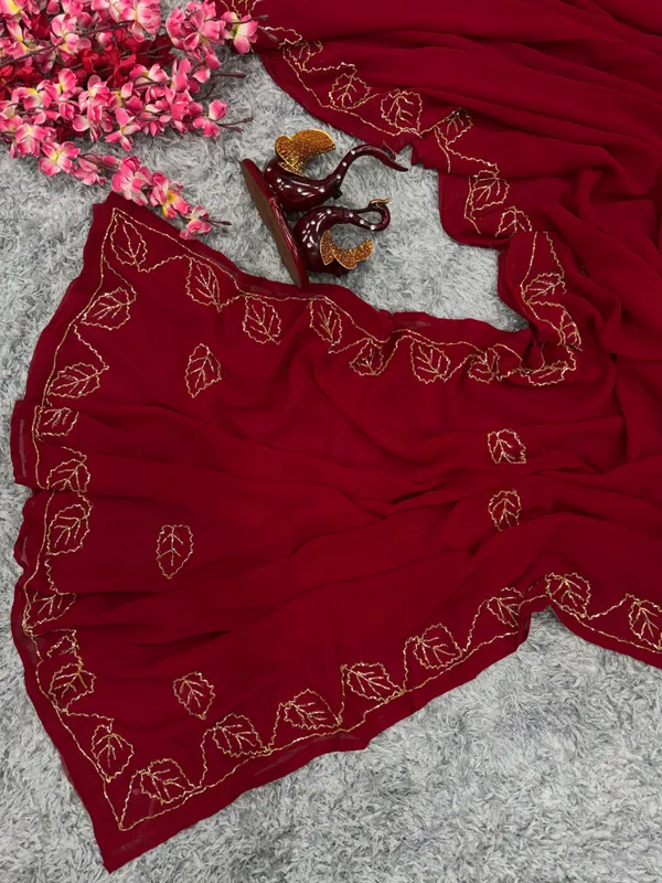 Red_Blooming_Silk_Handwork_Designer_Saree