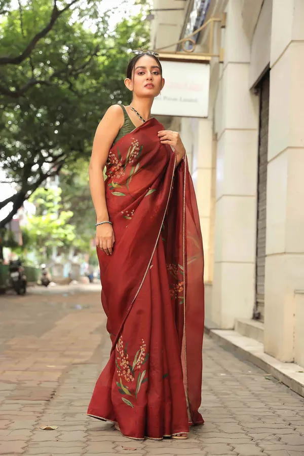 Maroon_Organza_Motiwork_Embroidered_Saree