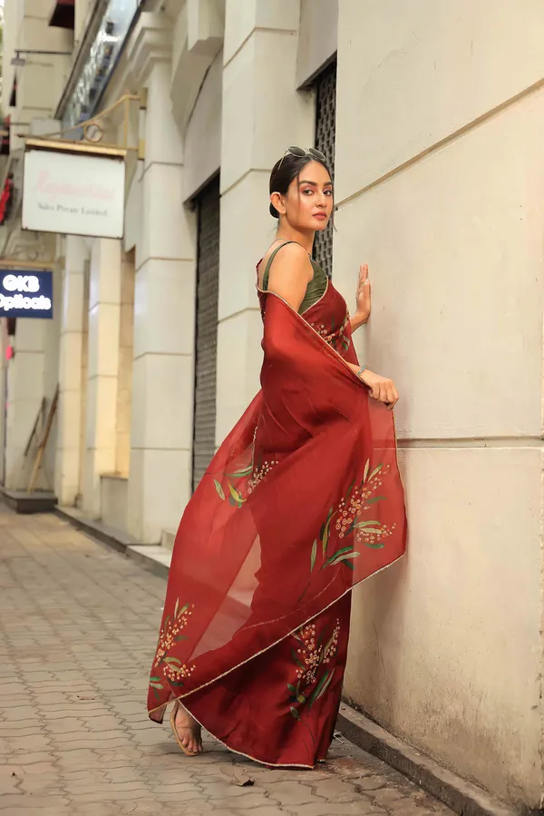 Maroon_Organza_Motiwork_Embroidered_Saree