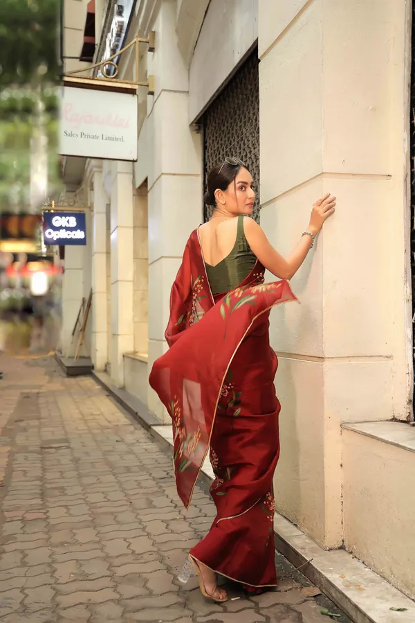 Maroon_Organza_Motiwork_Embroidered_Saree