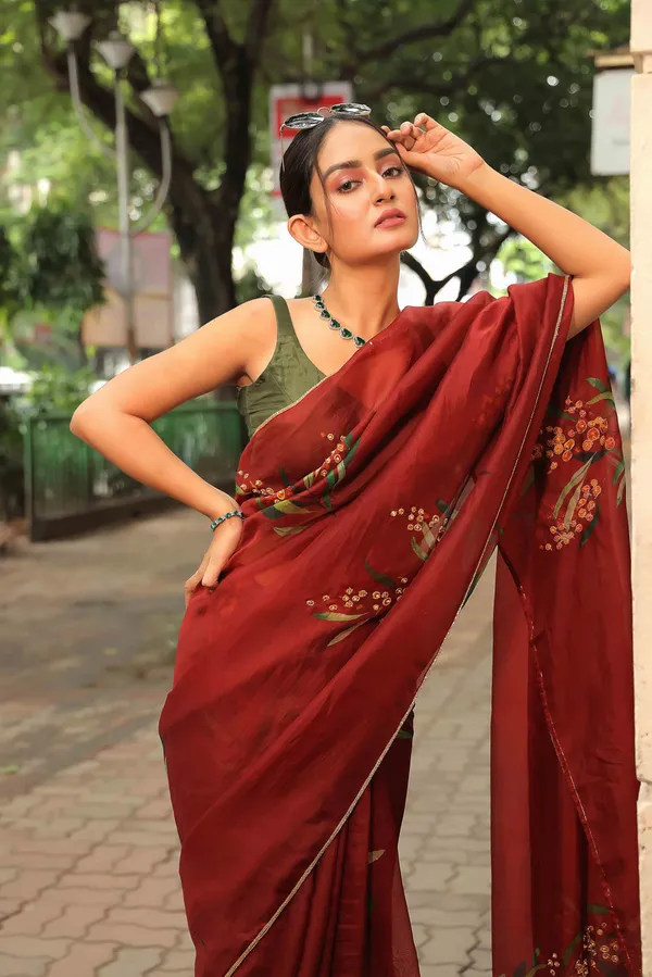 Maroon_Organza_Motiwork_Embroidered_Saree