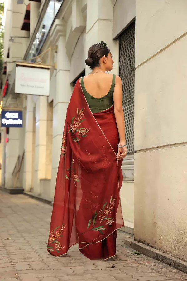 Maroon_Organza_Motiwork_Embroidered_Saree