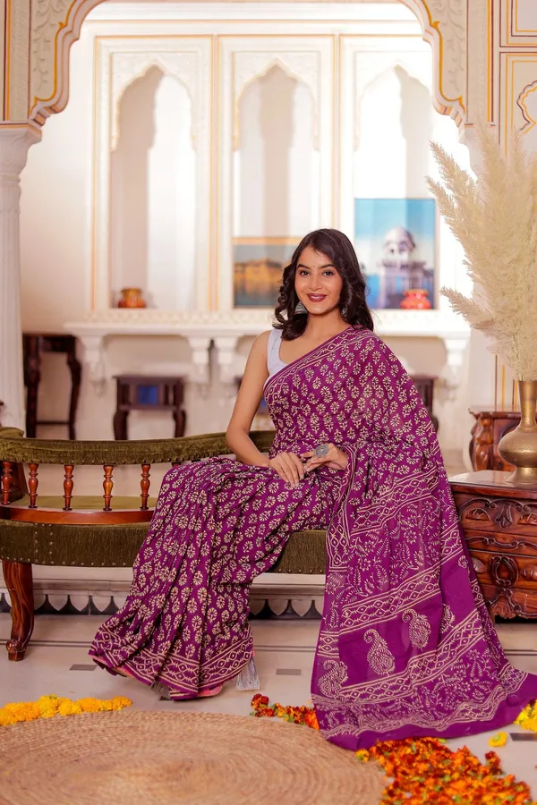 Purple_Mulmul_Cotton_Block_Print_Saree