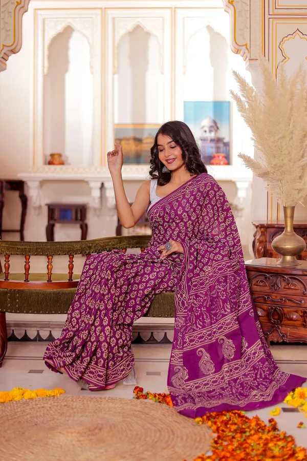 Purple_Mulmul_Cotton_Block_Print_Saree