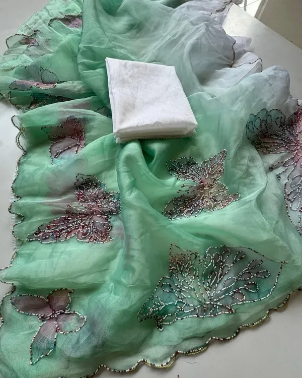 Green_Shaded_Butterfly_Handwork_Organza_Saree