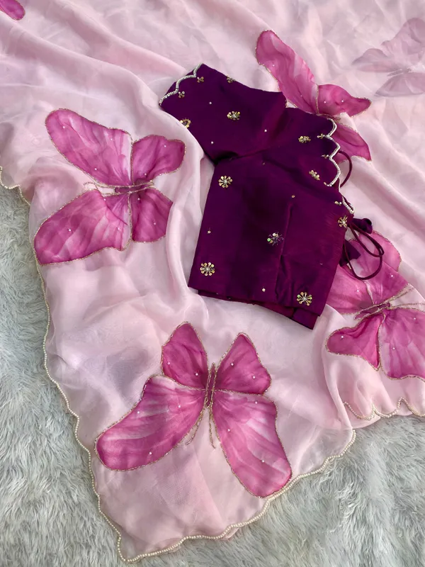 Light_Pink_Butterfly_Handwork_Organza_Saree