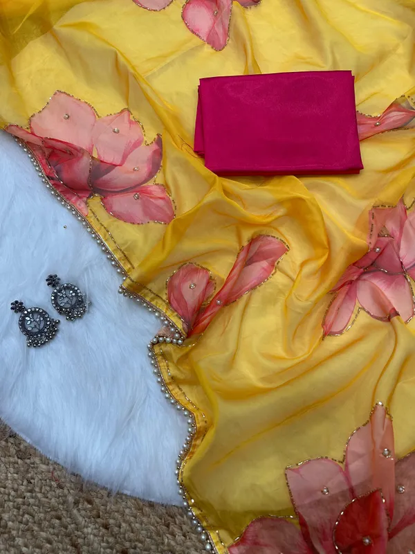 Yellow_Katdana_and_Beads_Hand-Embroidered_Saree