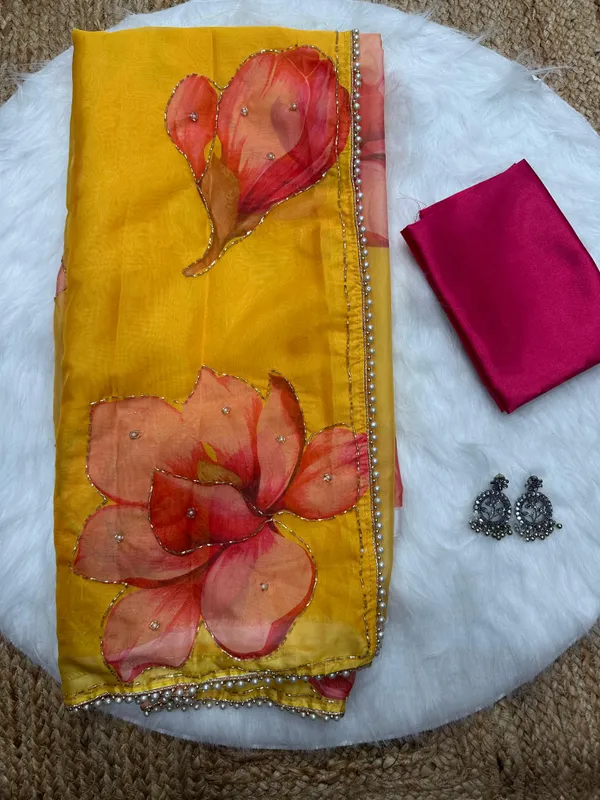 Yellow_Katdana_and_Beads_Hand-Embroidered_Saree