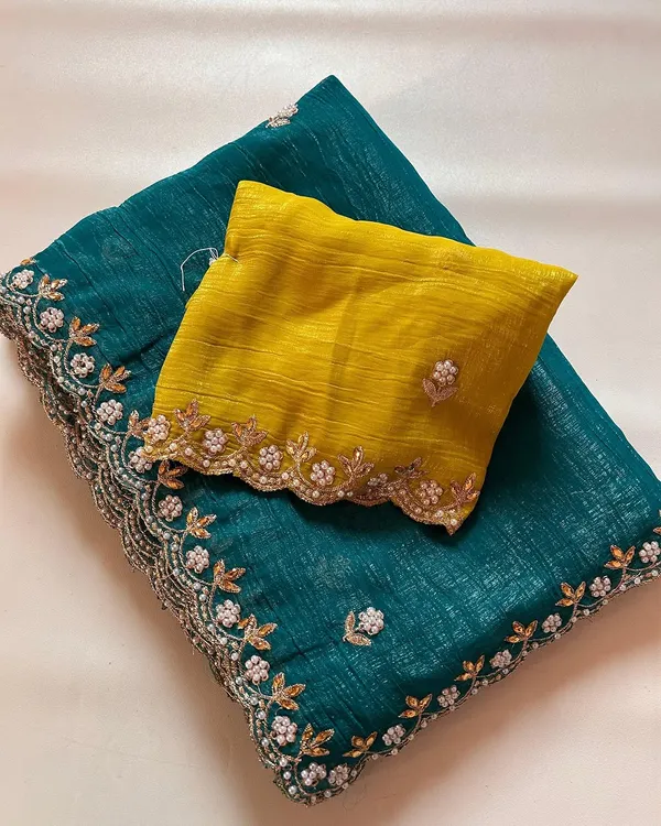 Teal_Shaded_Crunchy_Chiffon_Silk_Embroidered_Saree