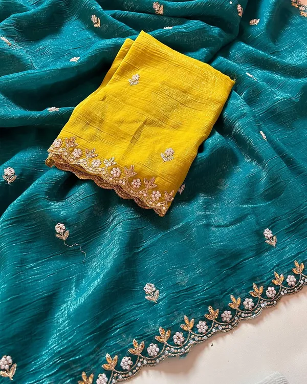 Teal_Shaded_Crunchy_Chiffon_Silk_Embroidered_Saree