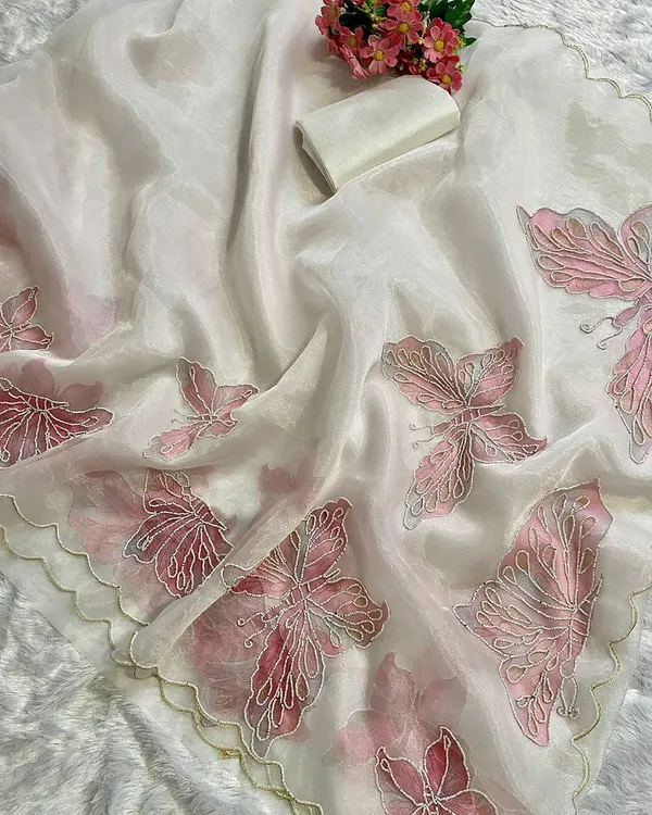 Beige_Shaded_Butterfly_Handwork_Organza_Saree