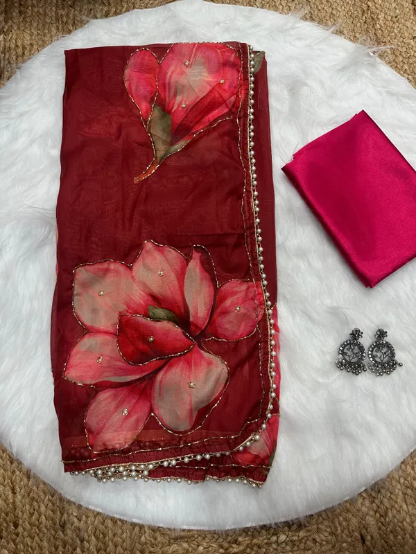 Maroon_Katdana_and_Beads_Hand-Embroidered_Saree