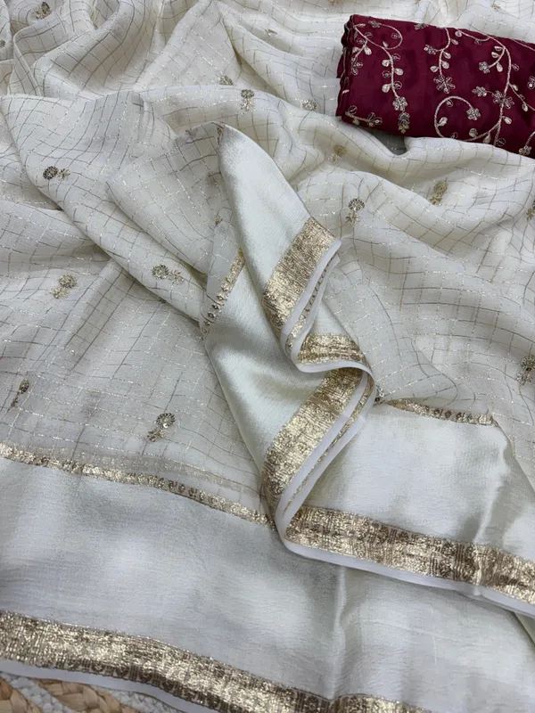 Cream_Checks_Embroidered_Saree