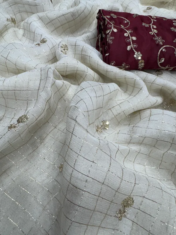 Cream_Checks_Embroidered_Saree