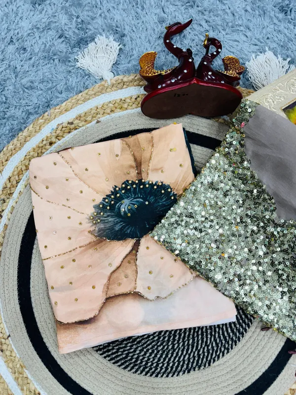 Beige_Satin_Floral_Handwork_Designer_Saree