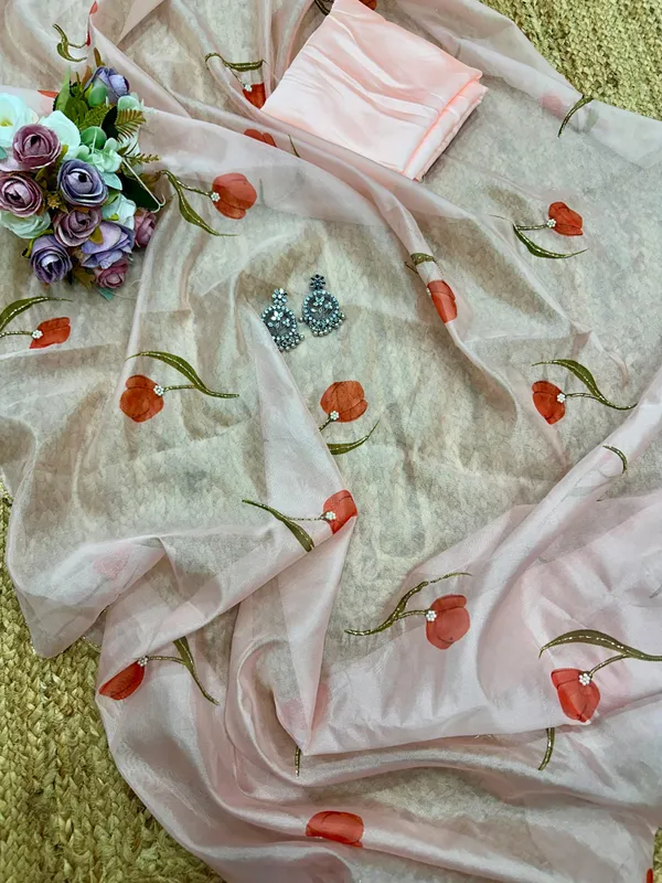 Peach_Organza_Motiwork_Embroidered_Saree