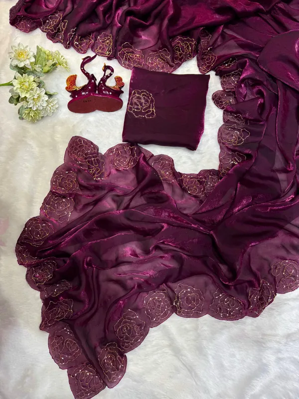 Wine_shaded_satin_Silk_Handwork_Saree