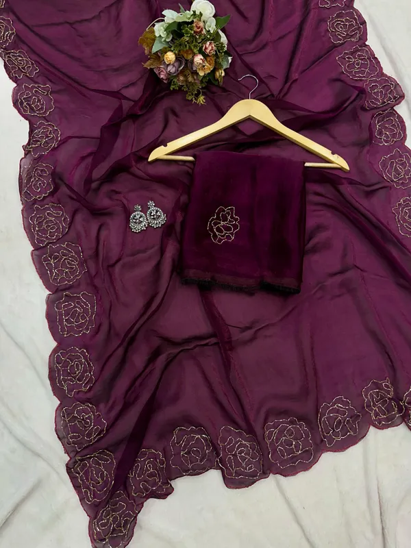 Wine_shaded_satin_Silk_Handwork_Saree