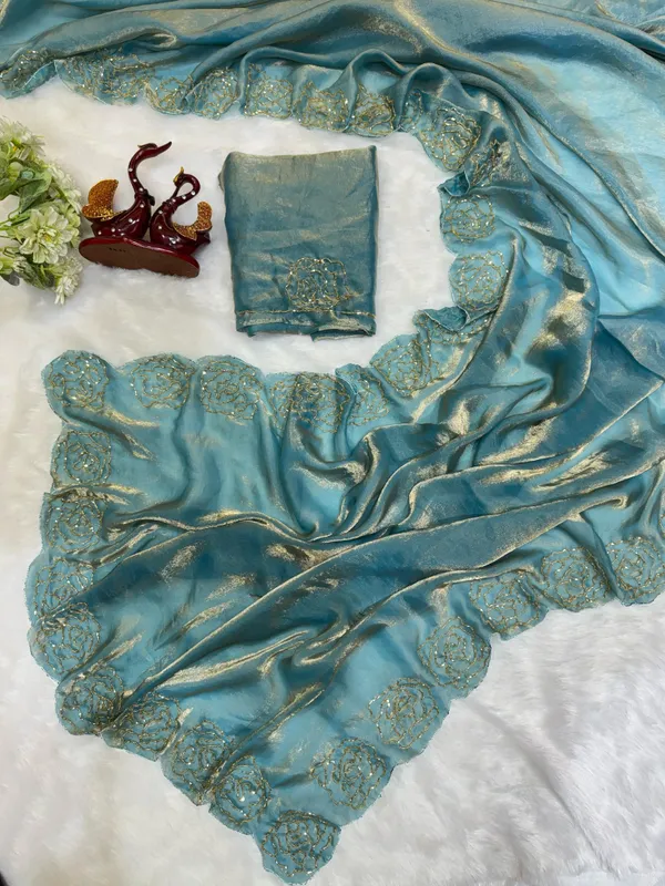 Blue_Shaded_Satin_Silk_Handwork_Saree