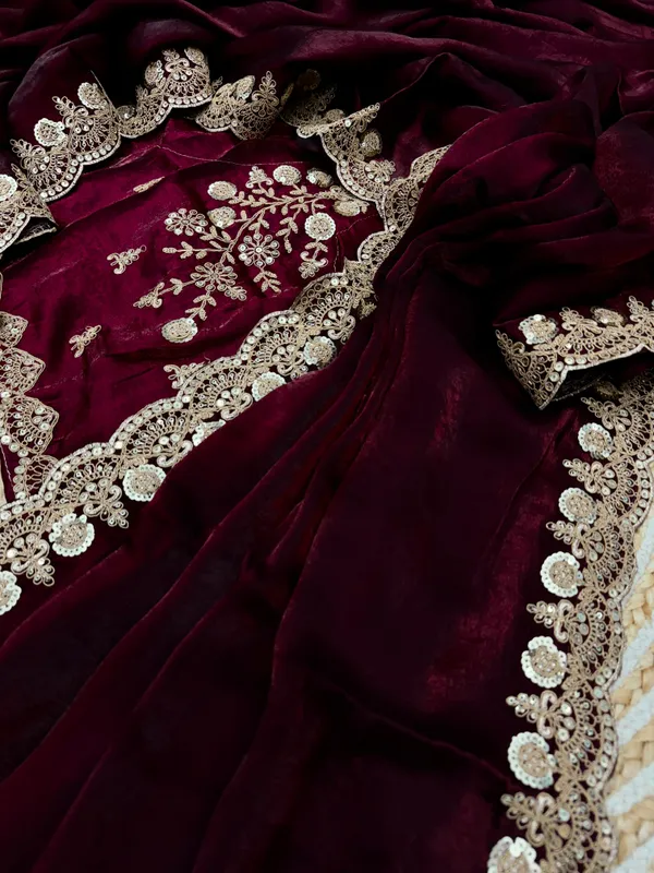 Wine_Classic_Space_Silk_Embroidered_Saree