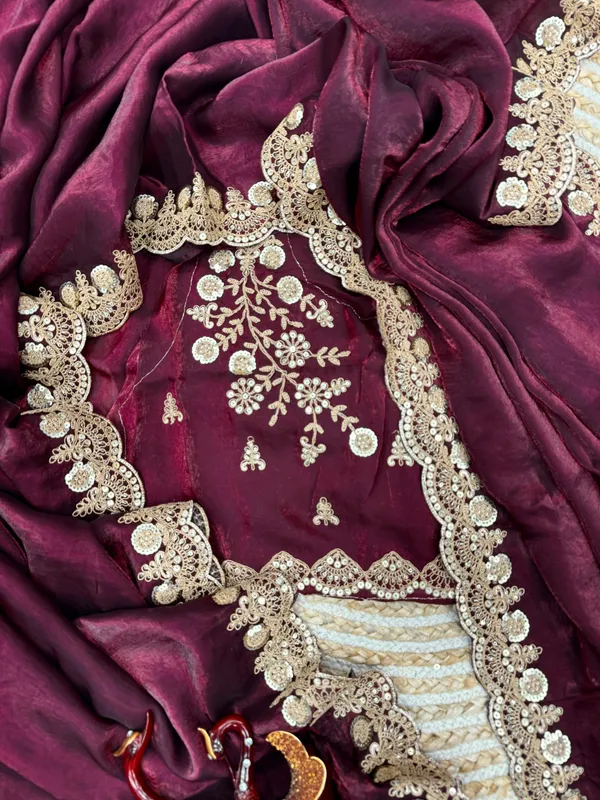 Wine_Classic_Space_Silk_Embroidered_Saree