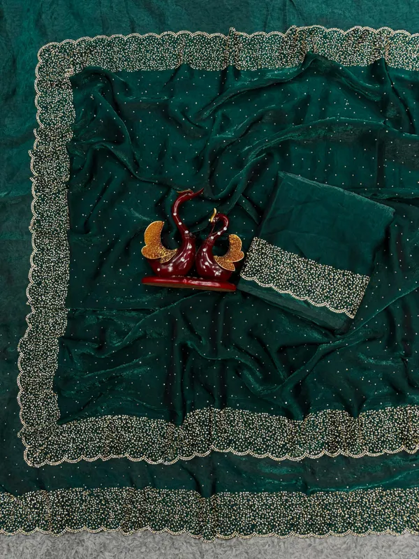 Dark_Green_Shaded_Soft_Silk_Handwork_Designer_Saree