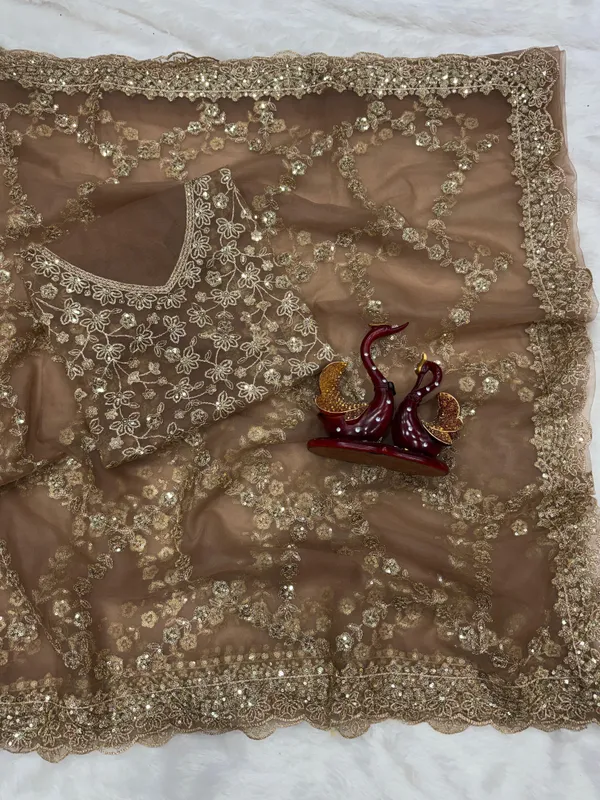 Coffee_Organza_Silk_Embroidered_Saree