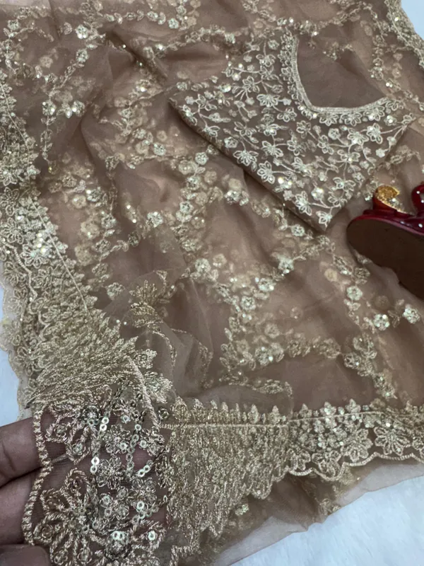 Coffee_Organza_Silk_Embroidered_Saree