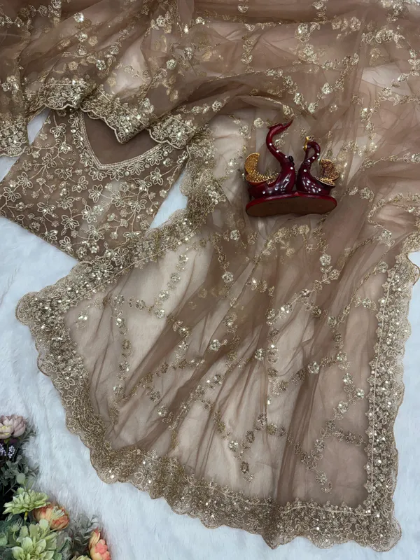 Coffee_Organza_Silk_Embroidered_Saree