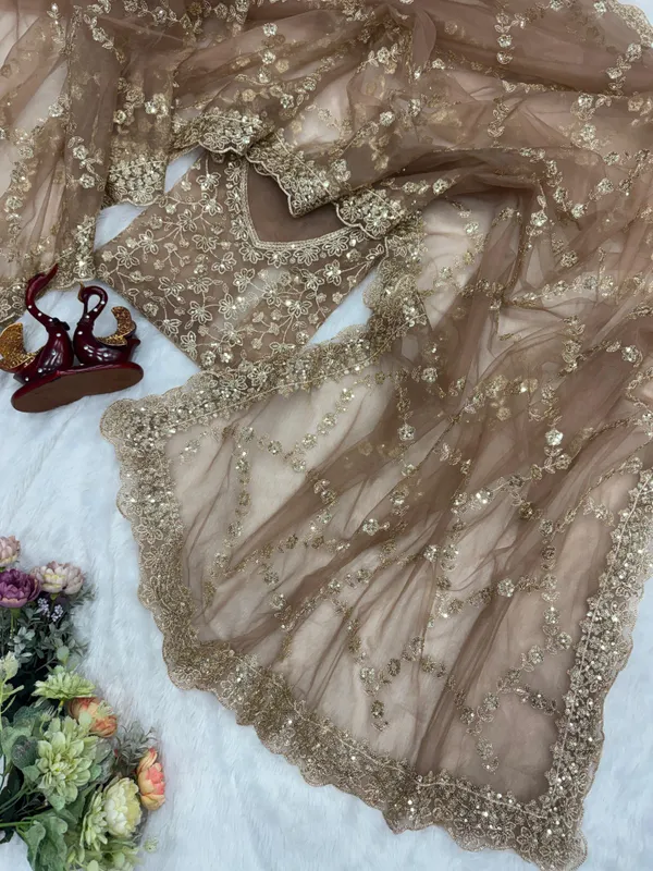 Coffee_Organza_Silk_Embroidered_Saree