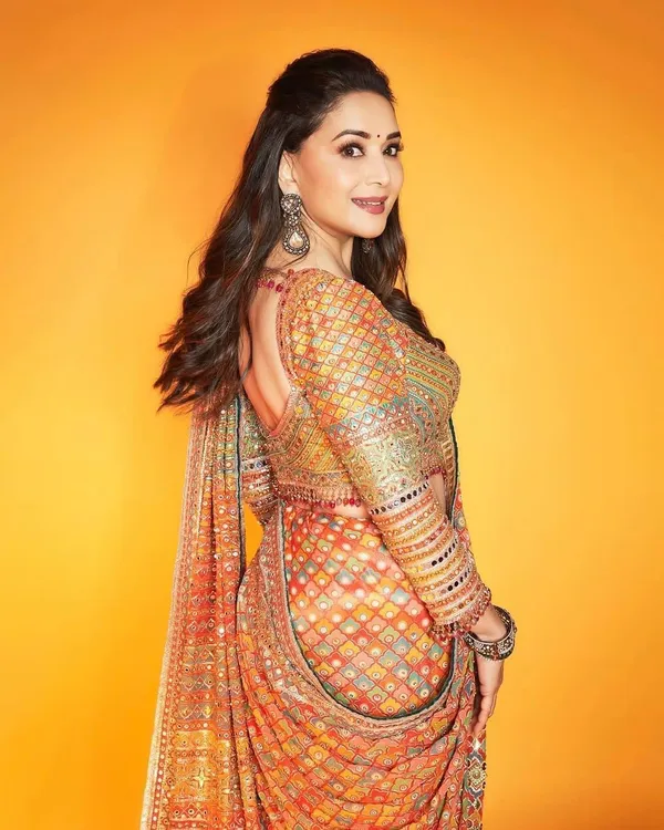 Orange_Ajarakh_Print_Mirror_Embroidered_Saree
