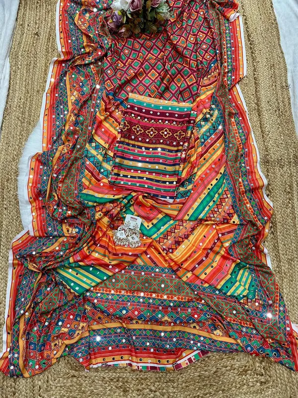 Orange_Ajarakh_Print_Mirror_Embroidered_Saree